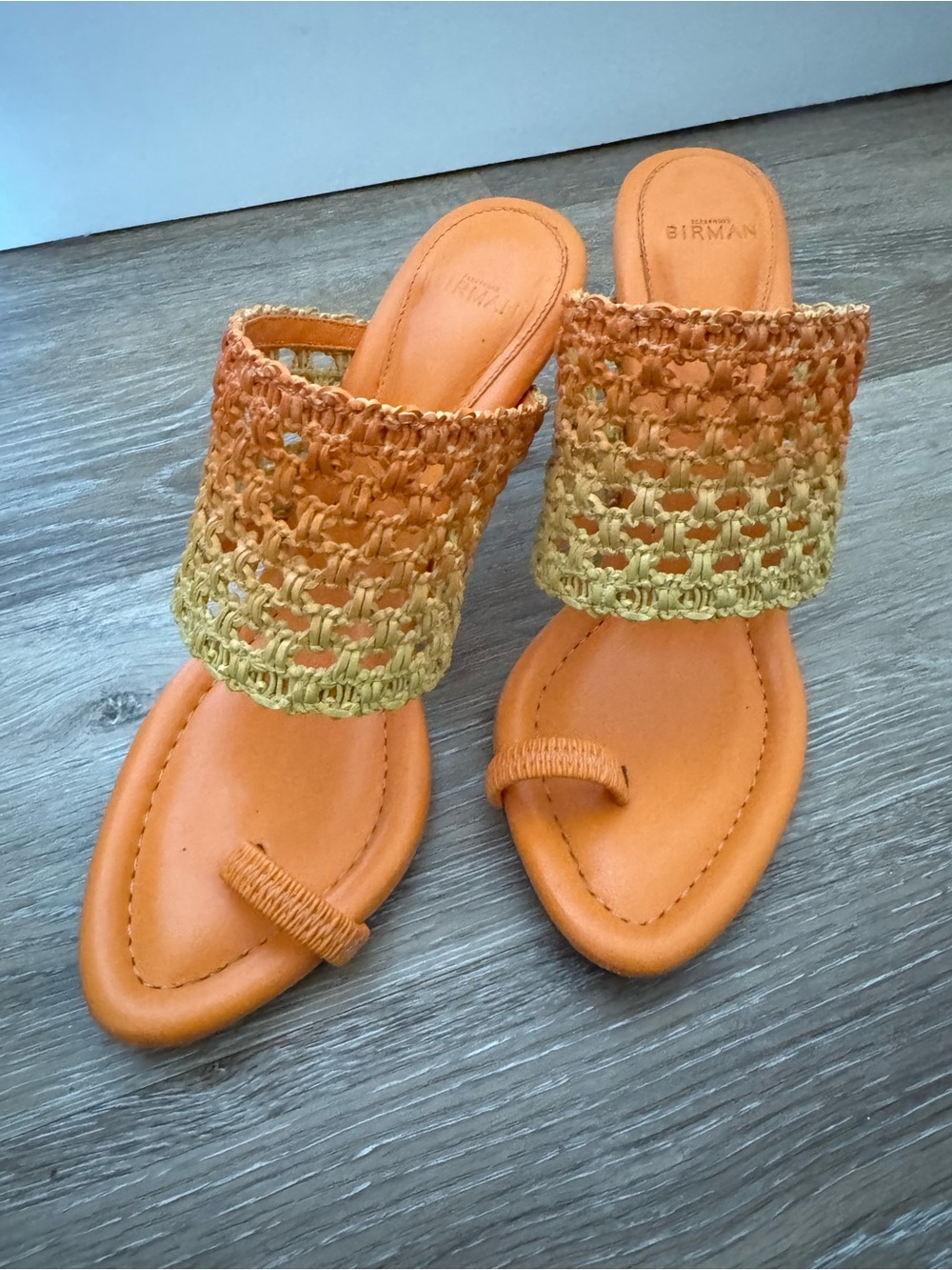 Alexandre Birman Trisha 85 Mule in Tramado, Tropical Yellow, & Reef Sz 39
